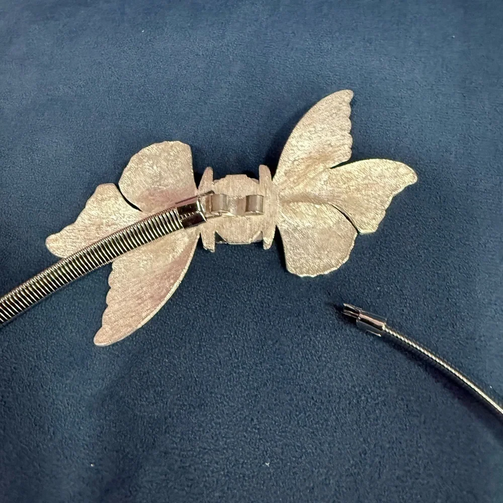 Silver Tone Butterfly Stretch Belt w Crystal Center | 27”